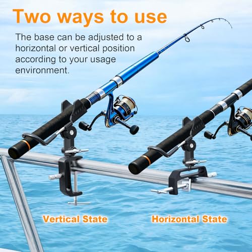 1/2 Pack Fishing Rod Holders for Boat, 360 Degree Adjustable Fishing Rod Holder with Enlarge Clamp, Aluminum Alloy, Suitable for Round /Square Tubular Hulls. - color: Rod Holder-2pack