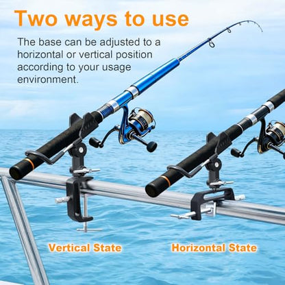 1/2 Pack Fishing Rod Holders for Boat, 360 Degree Adjustable Fishing Rod Holder with Enlarge Clamp, Aluminum Alloy, Suitable for Round /Square Tubular Hulls. - color: Rod Holder-2pack