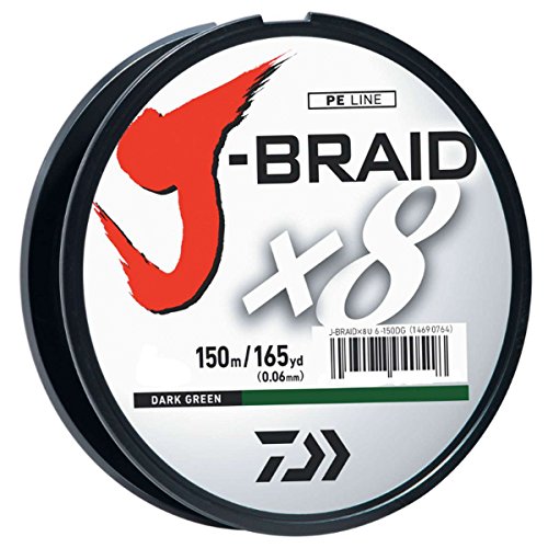 Daiwa J-Braid 150M 8-Strand Woven Round Braid Line - color: DARK GREEN, size: 8 lb