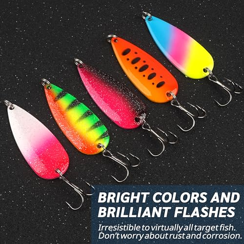 Spoon Fishing Lures, Hard Metal Fishing Spoon Lures with Treble Hooks Casting Spinner Baits for Bass Trout Pike Saltwater Freshwater - size: 1/2oz-5pcs
