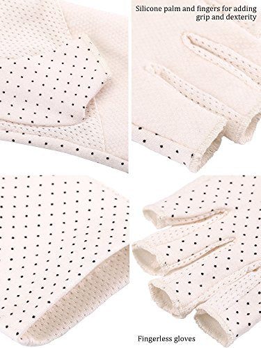 Maxdot Sun Gloves for Women UV Protection Fingerless Non Slip Sunscreen Driving Gloves for Summer Outdoor - style: Beige
