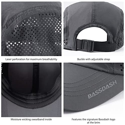 BASSDASH UPF 50+ Foldable Fishing Hat Baseball Cap with Removable Neck Flap Portable for Men Women Golf Hiking - color: Dark Grey With Unfoldable Brim
