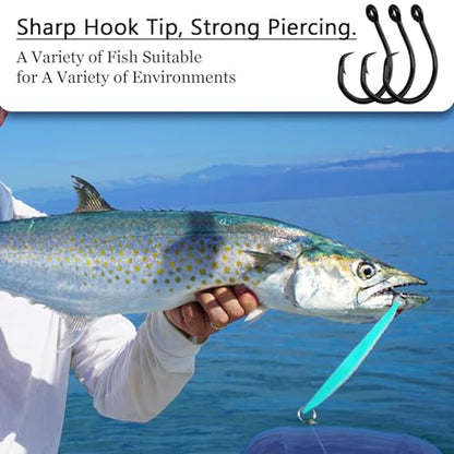10PCS High-Carbon Steel Circle Hooks Barbed Fishing Hooks with Holes, Freshwater and Saltwater Fishing Hooks for Tuna, Catfish, Bass - size: 7/0