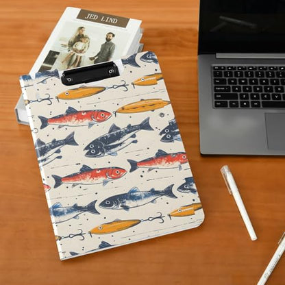 A4 Foldable Clipboard Folder with Double Clips Metal Clip, Pen Holder, 360 Degree Foldable Storage Clipboards Fish Lures Hooks Binder File Folder for Office,Nursing,Work,