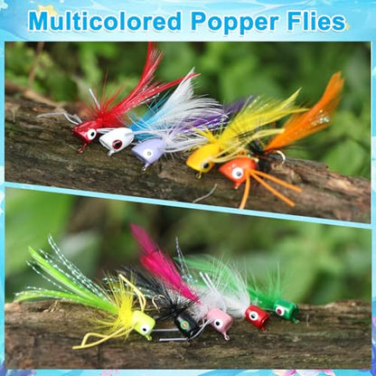 Fly Fishing Poppers Flies, Fly Popper Lures Bass Bluegill Crappie Trout Salmon Panfish Perch Popper Flies Kit for Fly Fishing - color: 20pcs Fly Fishing Poppers