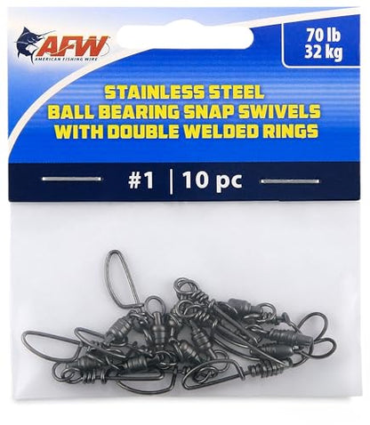 American Fishing Wire Stainless Steel Ball Bearing Snap Swivels with Double Welded Rings - size: 10 pc, #1, 70 lb test, style: 10 Piece