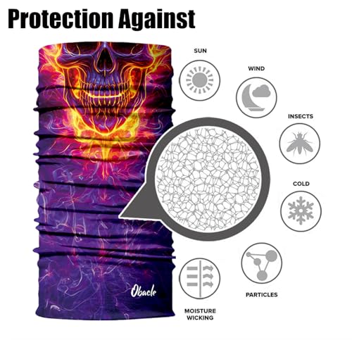 Obacle Bandana Face Mask Neck Gaiter Tube Mask Men Women for Sun Dust Protection - color: Skull Blue Fire Face