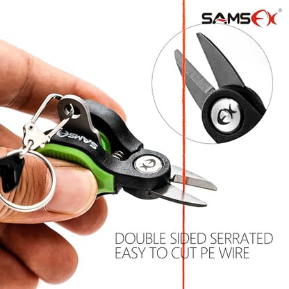 SAMSFX Fishing Nipper with Retractable Tether, Stainless Steel Blades that Cut Braid, Mono and Fluoro Lines, SNIP, Fishing Line Cutters (Red) - color: Red