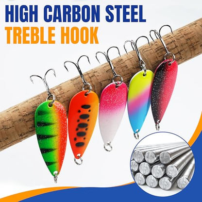 Fishing Spoons Lures Trout Spoons Fishing Lure Metal Jigging Trout Lures Casting Trolling Spoons with Durable Treble Hooks for Trout Bass Pike Walleye Crappie Salmon - size: 1/8oz(3.5g)-5pcs