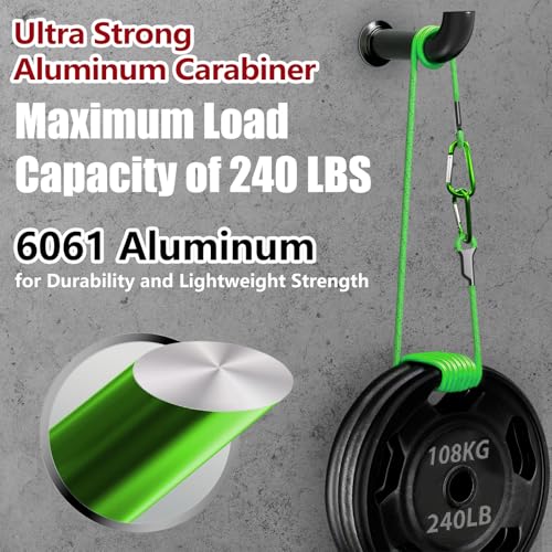 sprookber 4" & 5" Extra Large Aluminum Carabiner D Ring, Caribeener Clips, Spring Snap Hook for Keychain Clip, Set of 4 - color: green-4", size: 4 inch