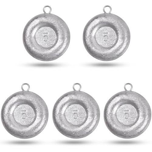 Disc Sinkers Fishing Weights, Flat Coin Sinkers Saltwater Surf Fishing Weights for Catfishing Drifting Trolling Bottom Saltwater Fishing Tackle 1oz 2oz 3oz 4oz 5oz 6oz 8oz - style: 5 Ounce, 5 Pack
