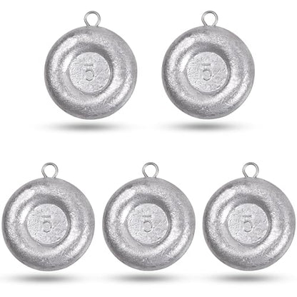 Disc Sinkers Fishing Weights, Flat Coin Sinkers Saltwater Surf Fishing Weights for Catfishing Drifting Trolling Bottom Saltwater Fishing Tackle 1oz 2oz 3oz 4oz 5oz 6oz 8oz - style: 5 Ounce, 5 Pack