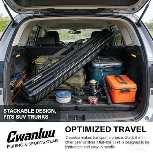 Hard Shell Fishing Rod Case, 50" Protective Rod Tube (4-in-1 Set) for 7ft 2-Piece Rods, Crushproof & Water-Resistant Travel Carrier, Heavy-Duty Storage for Bass, Fly & Saltwater Fishing
