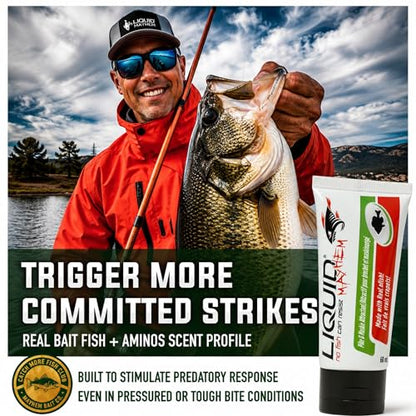 Liquid Mayhem Pike & Musky Fish Attractant Gel 60 ml / 2 oz · 60 Uses – Real Pike & Musky Bait & Aminos | UV-Enhanced Long-Lasting Gel – All Lure Types - size: 1-Pack