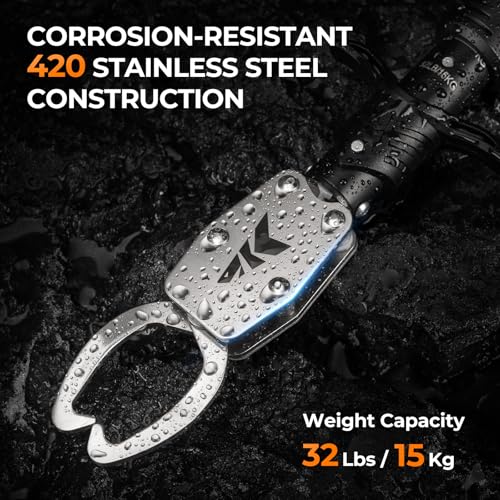 KastKing Paradox 11" Stainless Steel Lip Grip with Integrated Scale, Corrosion-Resistant, Non-Slip Handle, Swivel Jaws, 32lbs Scale Design, Durable Fishing Tool for Safe, Easy Catch & Release - style: C: 11'' Lip Grip with Scale