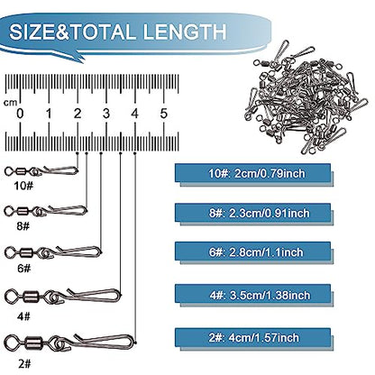 SILANON Fishing Barrel Snap Swivels,Rolling Barrel Swivels with Hanging Snaps Stainless High Strength Fishing Snap Clip Saltwater Freshwater Swivel Snap Fishing Tackle Connector - style: Mixed Kit-160pcs