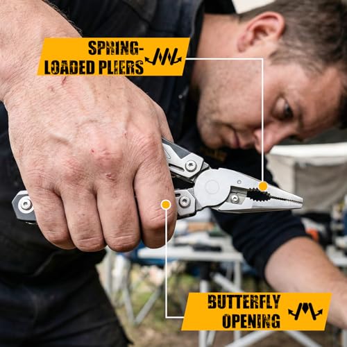 Multper Multitool Pliers MP003AB, 21-in-1 Stainless Steel Multi Tool with Pocket Knife, Screwdriver, Self-locking Pliers for Survival,Outdoor, Camping, Fishing,Hiking, Simple, Repair, Gifts for Men