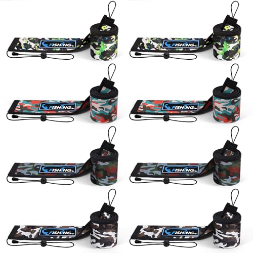Neoprene Fishing Rod Sleeves for Casting, Spinning, Trolling Pole - Protective Cover Rod Sock with Hanging Loop & Lanyard- Floating, Puncture Resistant, Lightproof - size: 65", style: 8 Pcs