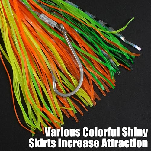 Saltwater Fishing Lures 6/9inch Trolling Lures for Marlin Mahi Tuna Dolphin Shark Big Game Deep Sea Fishing Baits Squid Skirts Rigged Hooks Ocean Gear Tackle - color: 6pcs (with bag), size: 9inch