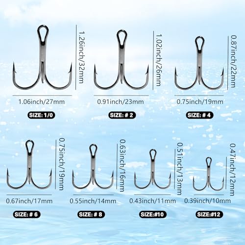 Eupheng Treble Hooks for Saltwater Freshwater High Carbon Steel Hooks Strong Sharp Round Bend Triple Hook for Catfish Trout Hard Baits Lures Fishing Size 1/0 to 12 - size: #2_25pcs