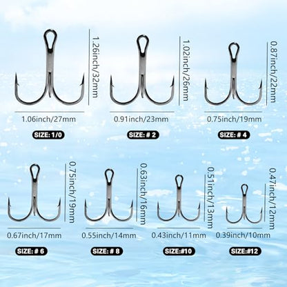 Eupheng Treble Hooks for Saltwater Freshwater High Carbon Steel Hooks Strong Sharp Round Bend Triple Hook for Catfish Trout Hard Baits Lures Fishing Size 1/0 to 12 - size: #2_25pcs