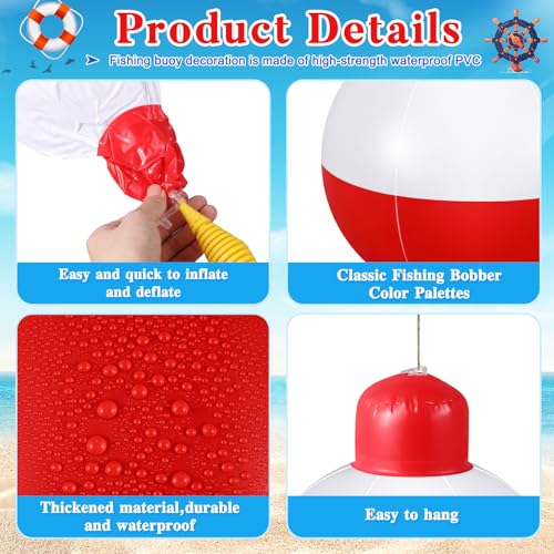 Jetec 6 Pcs 12 Inch Inflatable Fishing Bobber Balloons Decorations Outdoor Inflatable Red White Hanging Ornaments for Fishermen Birthday Party Yard Decoration Party Favors Supplies