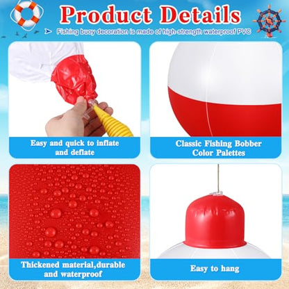 Jetec 6 Pcs 12 Inch Inflatable Fishing Bobber Balloons Decorations Outdoor Inflatable Red White Hanging Ornaments for Fishermen Birthday Party Yard Decoration Party Favors Supplies
