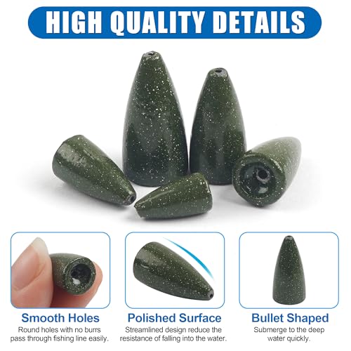 Fishing Weights Sinkers,30/50 Pack Lead Bullet Sinker Worm Weight Bass Fishing Texas Rig Carolina Rigs Slip Sliding Weights Freshwater Saltwater - size: 3/16oz - 50pcs