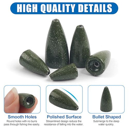 Fishing Weights Sinkers,30/50 Pack Lead Bullet Sinker Worm Weight Bass Fishing Texas Rig Carolina Rigs Slip Sliding Weights Freshwater Saltwater - size: 1/8oz - 50pcs