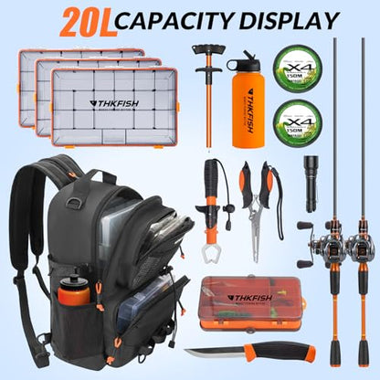 THKFISH Waterproof Fishing Backpack with Rod Holder, 20L Lightweight Fishing Tackle Sling Bag Store Gear and Equipment - color: Black