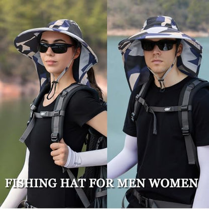 Sun Hat for Men Women with Neck Flap,UPF 50+ UV Protective Hiking Fishing Hats,Wide Brim Sun Hat for Women&Men - color: 1pack-beige Camo