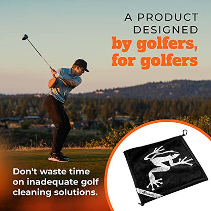 Frogger Amphibian 2-in-1 Golf Towel with Wet and Dry Technology, Black/Grey, Premium Golf Bag Accessory with Carabiner Clip, Ultra Absorbent, for Golf Dads - color: Black/Gray