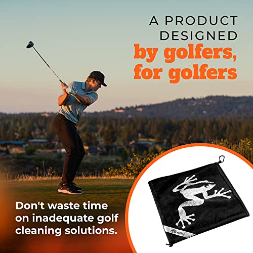 Frogger Amphibian 2-in-1 Golf Towel with Wet and Dry Technology, Navy Seals, Premium Golf Bag Accessory with Carabiner Clip, Ultra Absorbent, for Golf Dads - color: Black
