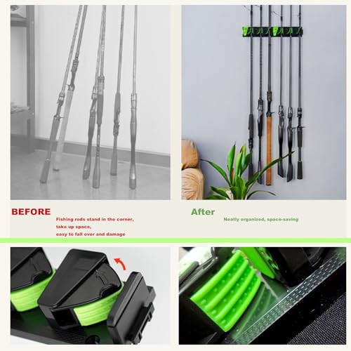 2pcs Fishing Rod Holder, Expandable Wall Mounted Fishing Rod Rack,Vertical & Horizontal Fishing Pole Holders, Fishing Pole Holder Holds Up to 6 Rods or Combos, Fishing Rod Holders for Garage