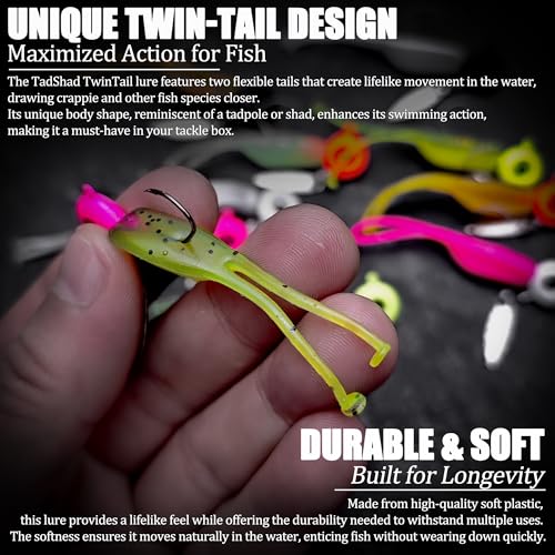Crappie Lures Jig Heads Worms Swimbaits Kit, 110 Pcs Underspin Crappie Fishing Jig Heads Soft Plastic Grub Baits for Panfish Bluegill Bass Trout Freshwater Saltwater - color: 110Pcs - Crappie Jigs, Split TwinTail Shad