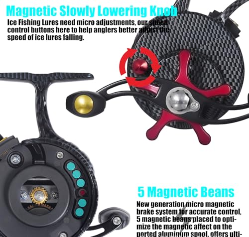 Pack of 1 Ultra Portable High-Foot Ice Fishing Reels with Smooth 8KG Drag, Inline Ice Reel and 3.5:1 Coil Drop System