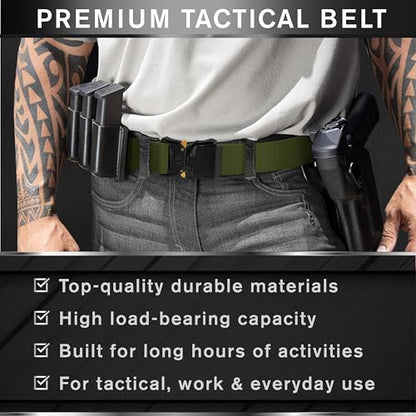 TECEUM Tactical Belt – Heavy-Duty & Quick Release – Military, Work, Rigger, Duty & Utility Belt for Men - color: Buckle 1 - Green, style: Large-for Waist 42"-46" (Length 53")