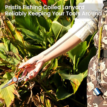 Pristis 6 pcs Fishing Coiled Lanyards, Heavy-duty Retractable Keychain Pole Tether, Safety Leash Steel Wire & Carabiner Clip - color: Black