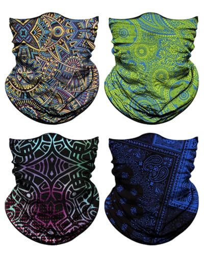 4Pack Neck Gaiter for Men Women Face Cover Mask Head Wrap Balaclava Headwear Bandana Headband Magic Scarf - color: A-bohemian-3