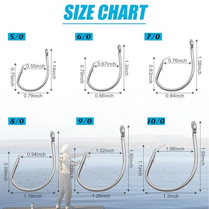 Circle Hooks Saltwater Fishing Hooks 30pcs Offset Wide Gap Live Bait Circle Hook Stainless Steel for Freshwater Fishing Catfish Tuna Bluegill Bass #5/0-#10/0 - style: 6/0-30pcs