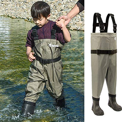 kids to youth waterproof chest waders, Swamp Mudding wader for boys and girls - color: Army Green, size: Feet:10.5C/EU27; Height≦113cm
