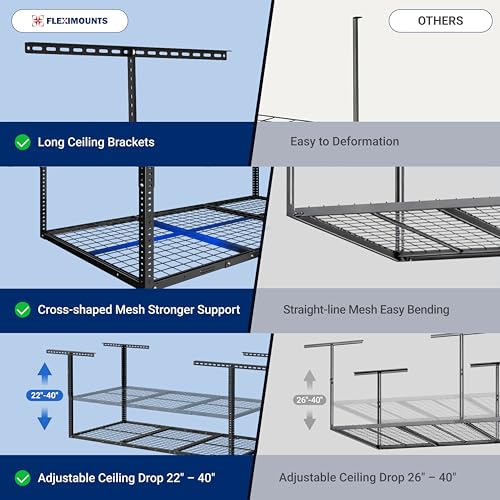 FLEXIMOUNTS 3x6 Overhead Garage Storage Adjustable Ceiling Rack 72" Length x 36" Width x 40" Height, 450lbs Weight Capacity, White, Classic Series - color: White, size: 3x6 ft