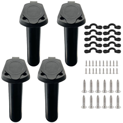 ISURE MARINE 4pc Kayak Fishing Rod Holder - Plastic Flush Mount Boat Rod Holders with Cap Cover for Canoe and Fishing Tackle Accessory