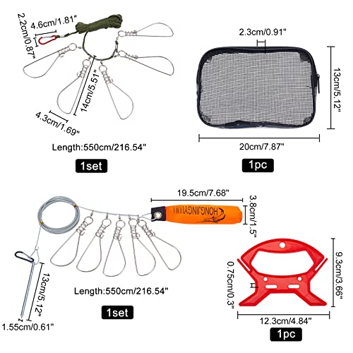 SUPERFINDINGS 2Sets 2 Style Stainless Steel Fishing Stringer Clip Set Including Hooks Wire Clasps Foam Buoyancy Rods Plastic Handlea and Storage Bag