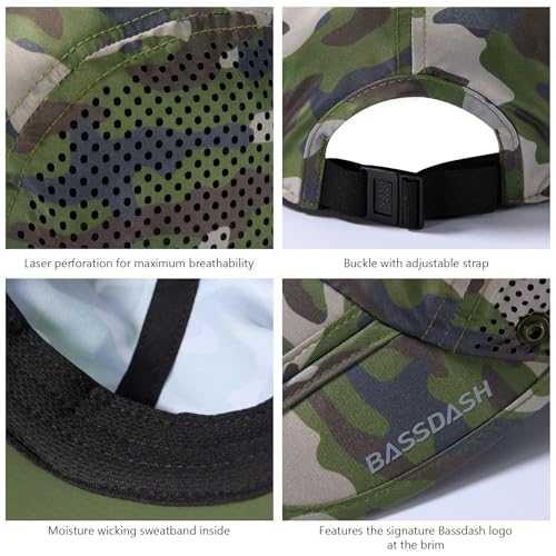BASSDASH UPF 50+ Foldable Fishing Hat Baseball Cap with Removable Neck Flap Portable for Men Women Golf Hiking - color: Army Green Camo With Foldable Brim