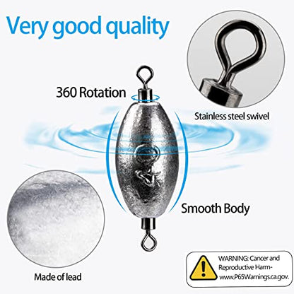 THKFISH Fishing Weights Inline Weights Trolling Sinkers Swivel Weights Quick Set Up Lead Fishing Sinker with Inner Swivel - size: 10pcs-20g(3/4 oz)
