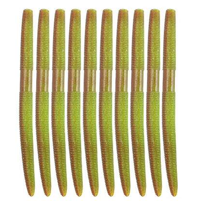 Soft Plastic Bass Fishing Lure 5.3" Senko Style Worms-Salt Impregnation, Ribbed Design Slow Sinking Swimbaits - color: 04-Oil spill