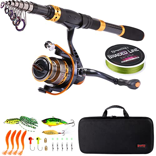 Sougayilang Fishing Rod Reel Combos Carbon Fiber Telescopic Fishing pole with Spinning Reel for Travel Saltwater Freshwater Fishing - color: Fishing Full Kits with Carrier Case, size: 5.91 ft