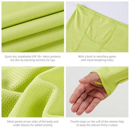 BASSDASH UPF 50+ Men’s Long Sleeve Fishing Shirt with Mask UV Neck Gaiter Hoodie - color: Pear Green, size: 4X-Large