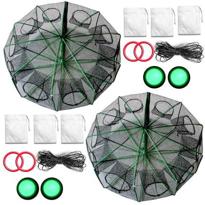 Fishing Bait Trap Crab Trap Minnow Traps, Foldable Net for Blue Crabs Lobster Shrimp Crawfish with Rope and Crabbing Equipment - color: Black-2 Pack, size: 10 Holes-28.7" x 10.2"